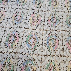 Vintage 30s 40s Rainbow Pastel Ivory Cream Lace Table Runner Scrap Unfinished 1y